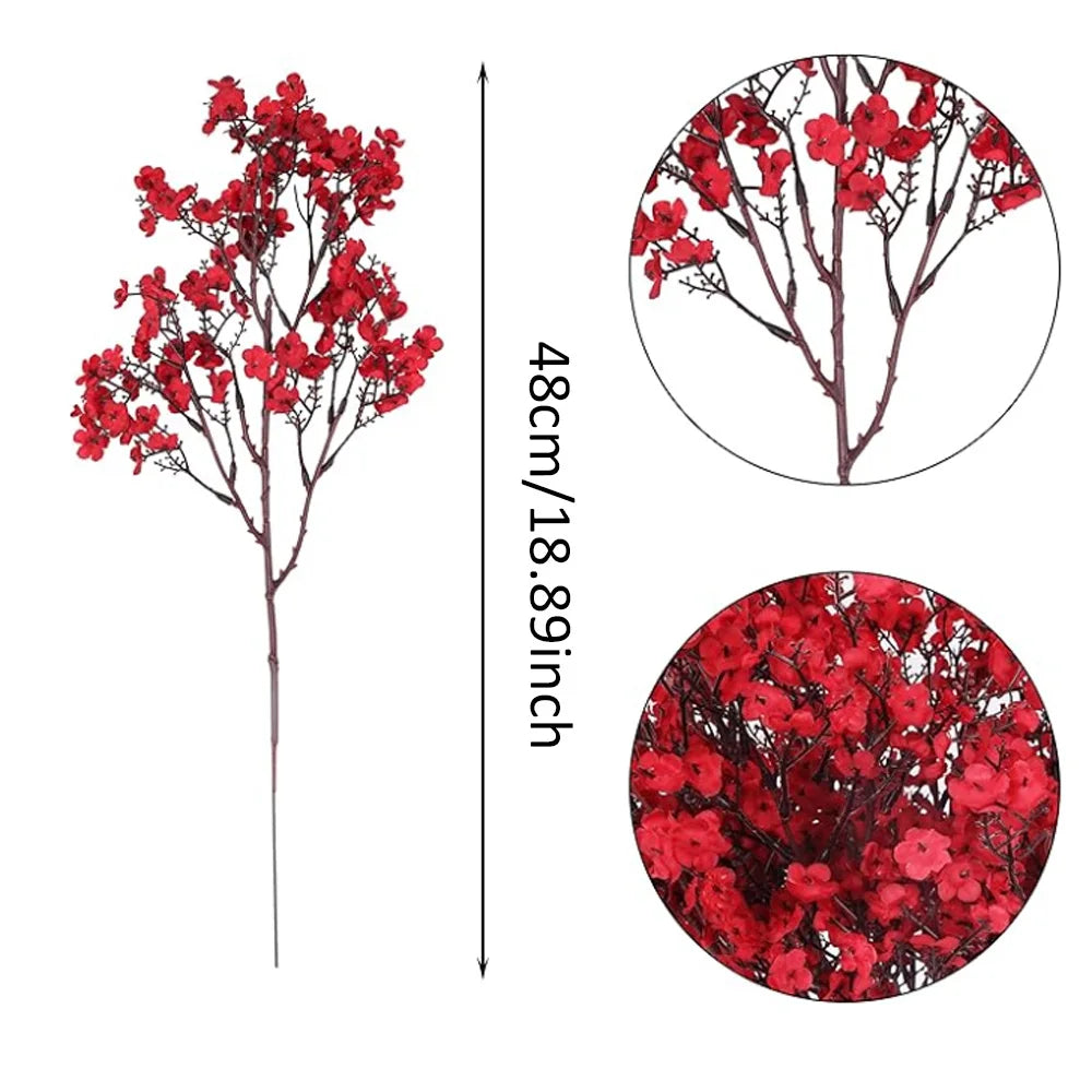 5Pcs Red Babys Breath Artificial Flowers Fake Gypsophila Bouquets for Home Wedding Table New Year Party Christmas Decorations