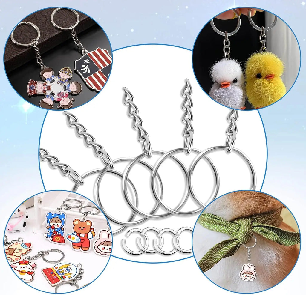 100 Pieces Set Split Key Rings with Chain and Jump Rings Bulk Kit Accessories for Keychains Lanyards Charms Jewelry DIY Crafts