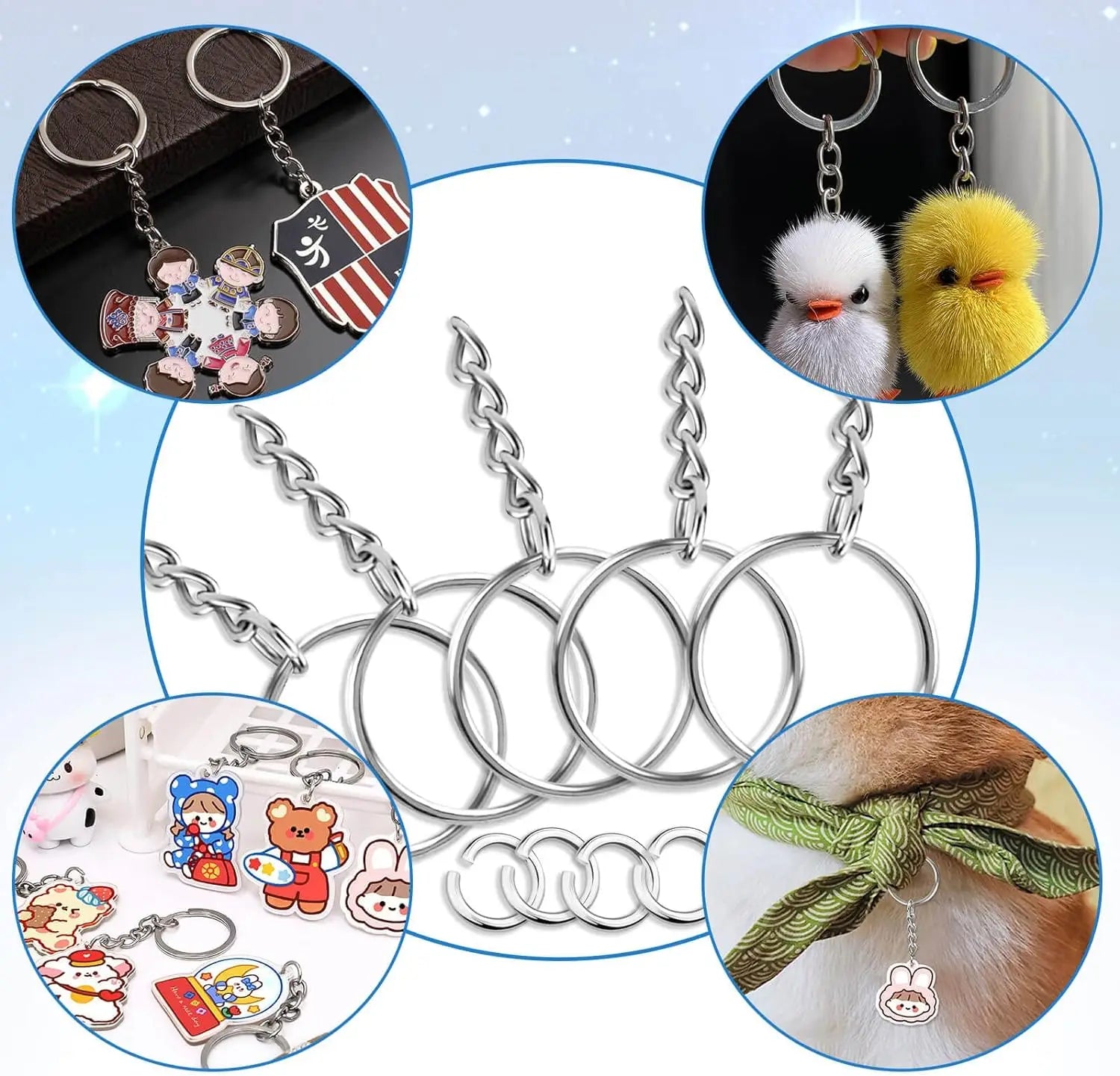 100 Pieces Set Split Key Rings with Chain and Jump Rings Bulk Kit Accessories for Keychains Lanyards Charms Jewelry DIY Crafts