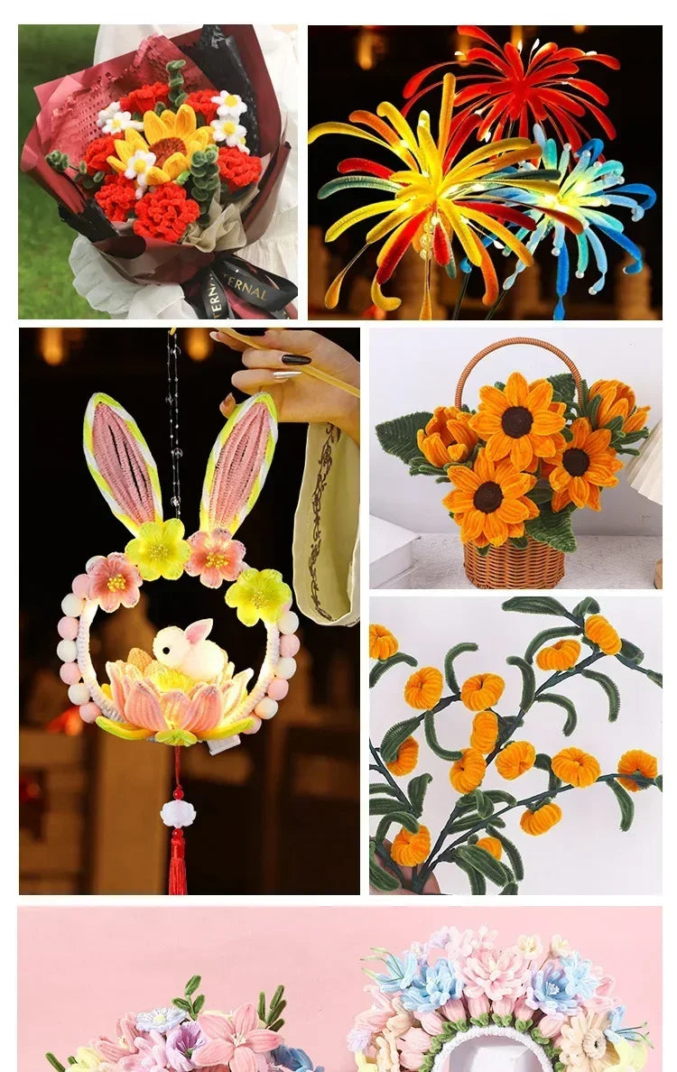 100pcs Chenille Stems Toys DIY Strips Twist Bar Anvil Wire Craft Pipe Creative Hobby Children Plush Stick Chenille Sticks