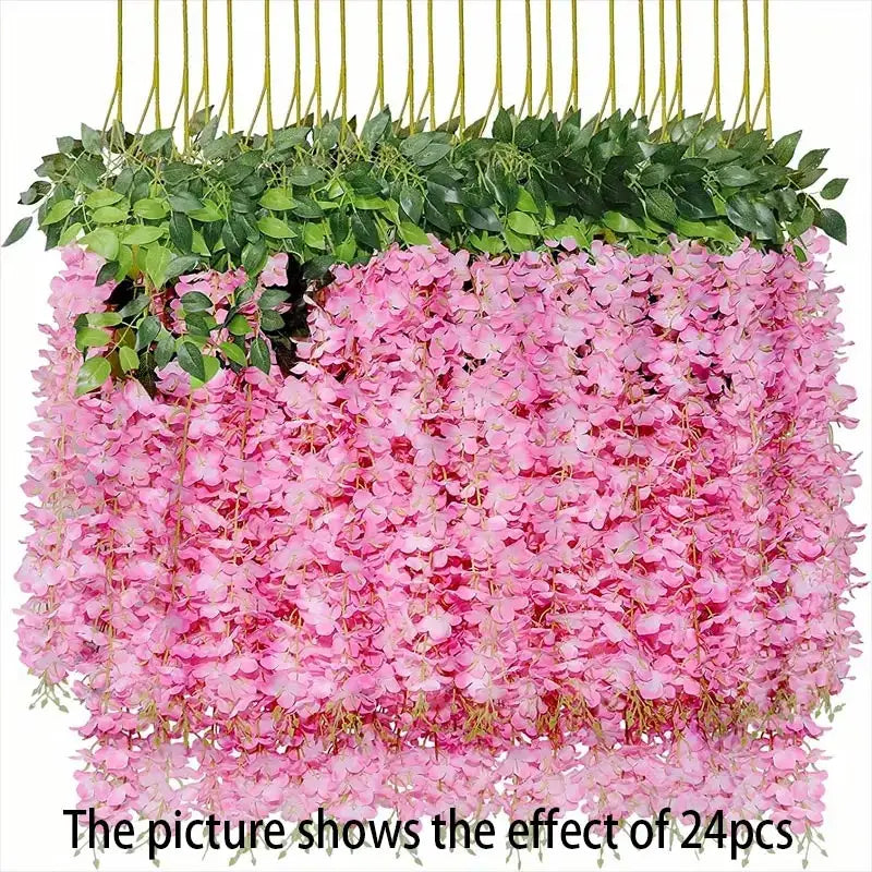 12pcs Wisteria Vine Artificial Flowers Wholesale Trailing Fake String for Home Wedding Party Decor Silk