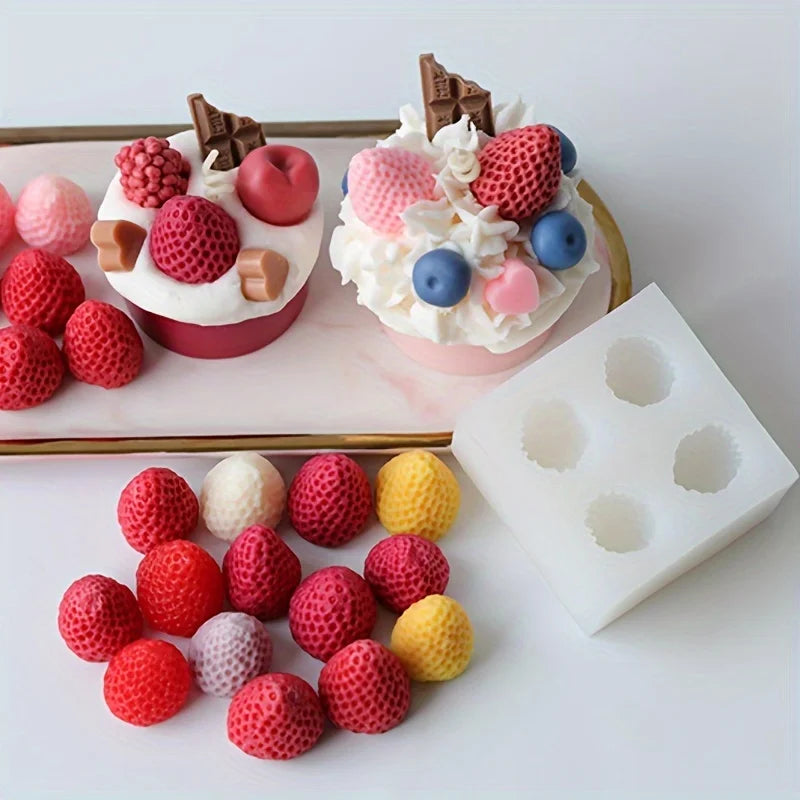 1One Strawberry-Shaped Silicone Mold-3DAromatherapy Candle Wax Mold，DIYBerry Shaped Candle and Soap，Durable、Flexible、Materials T