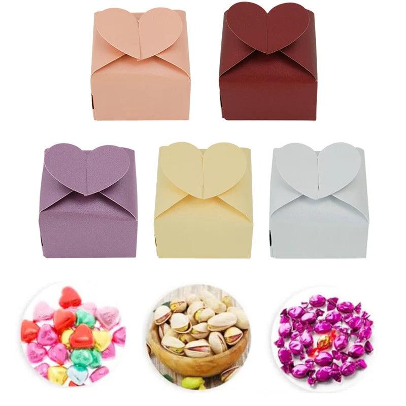 10/30/50Pcs Colorful Heart-shaped Candy Gift Box Wedding Favor Chocolate Packaging Box Birthday Valentine's Day Party Supplies