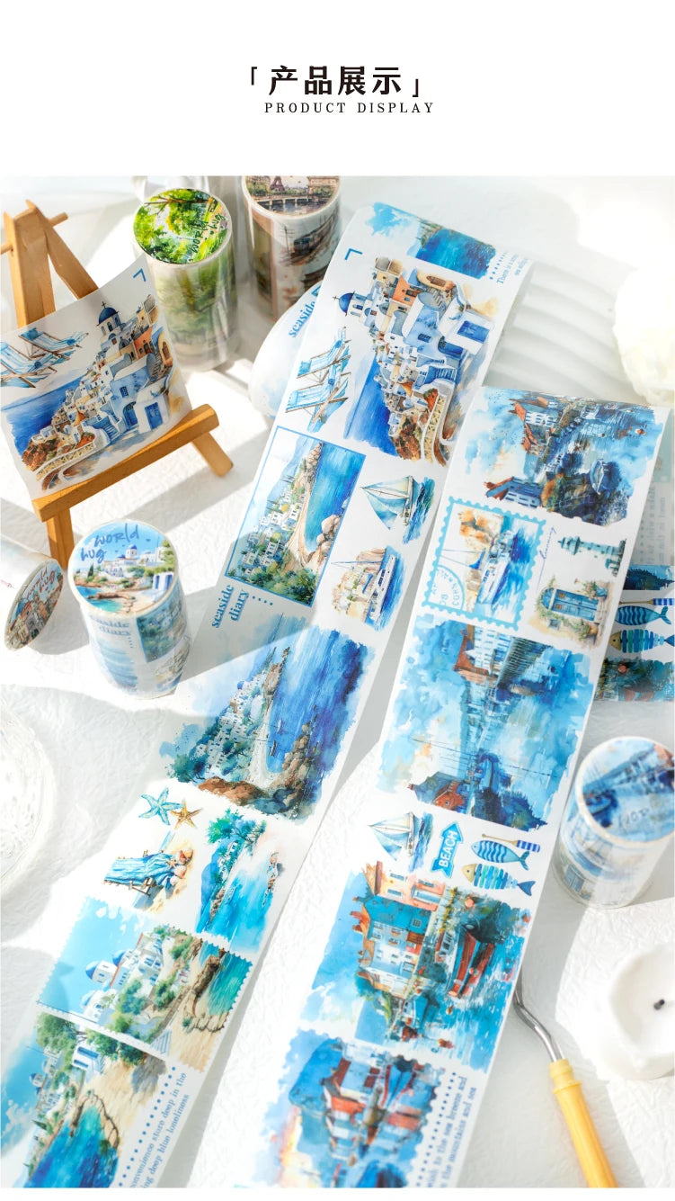 Yoofun 7x200cm Travelling The World Buildings Washi Tape DIY Scrapbooking Collage Junk Journal Sticker Label Masking Tape