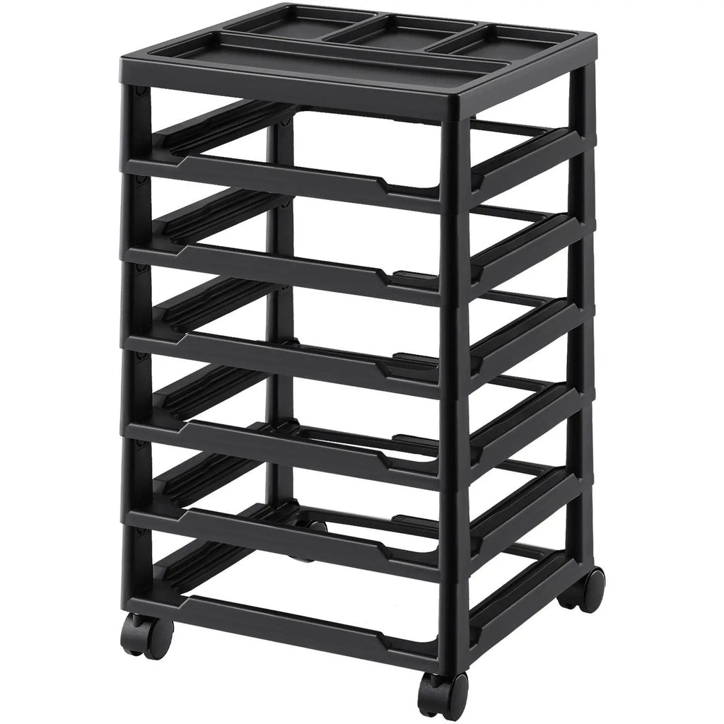 Large Capacity 6-Tier Scrapbook Rolling Storage Cart with Organizer Top Black