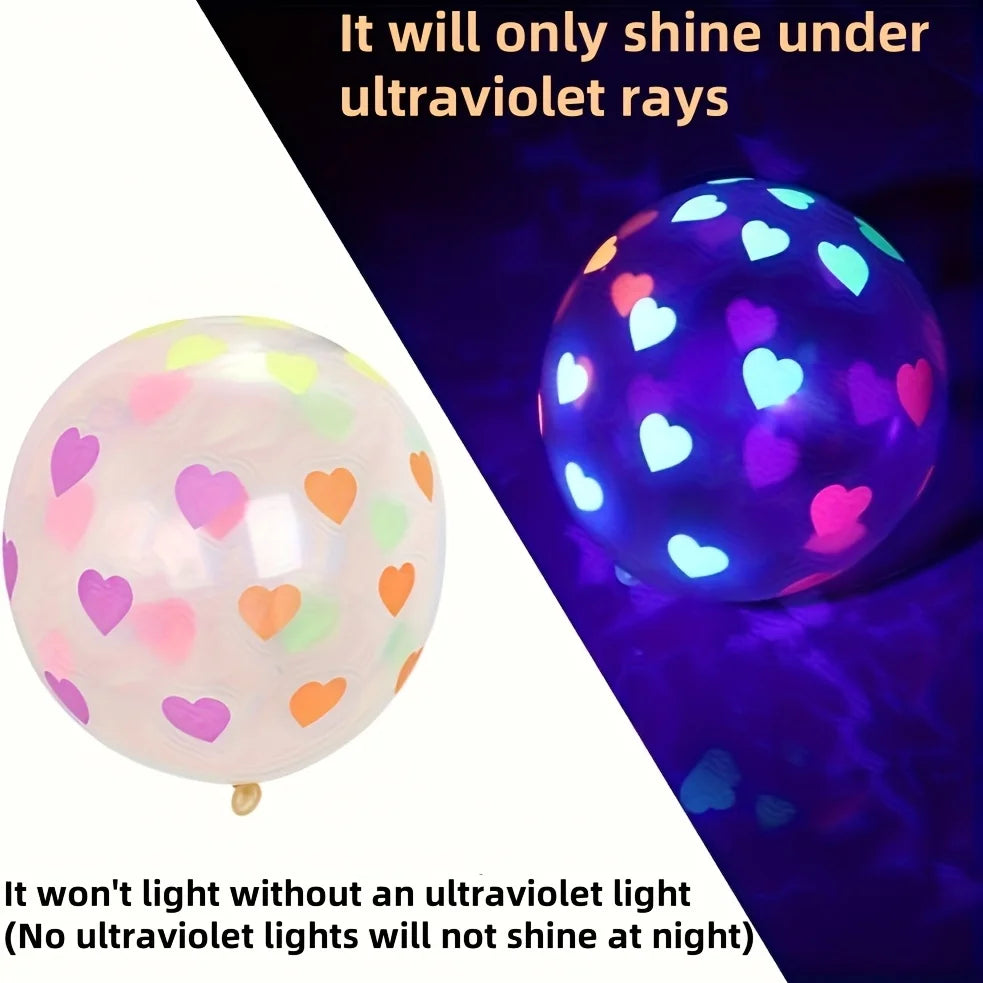 20 Neon Heart-shaped Balloons,reactive Latex Party Decoration, Suitable for Valentine's Day, Halloween,glowing Party Decorations