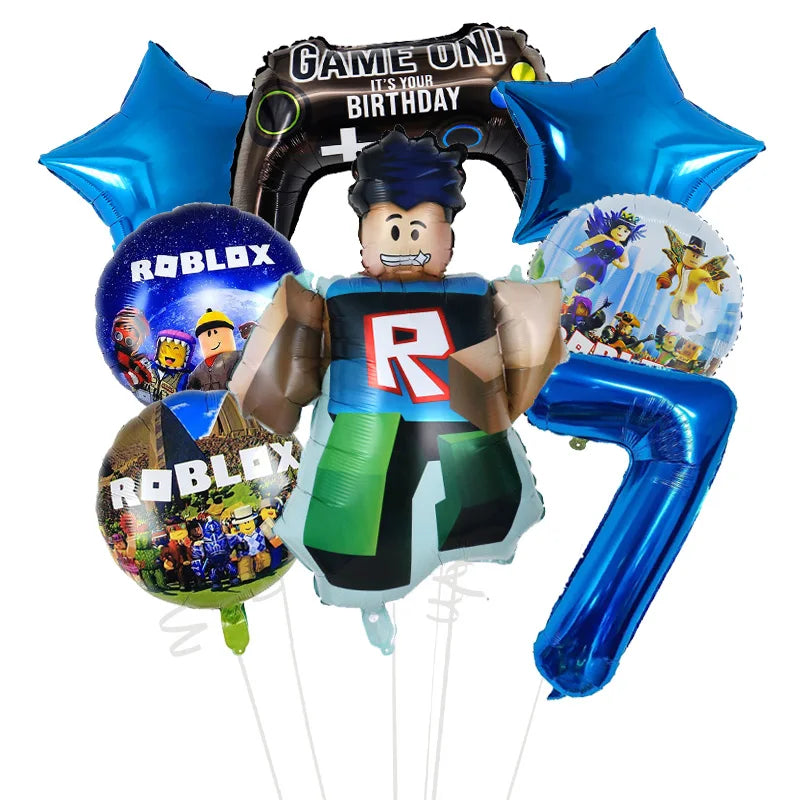 Cartoon Game Roblox Set Boy Balloons Cartoon Double-sided Shaped Birthday Party Decor Baby Shower Number DIY Foil Balloon Set