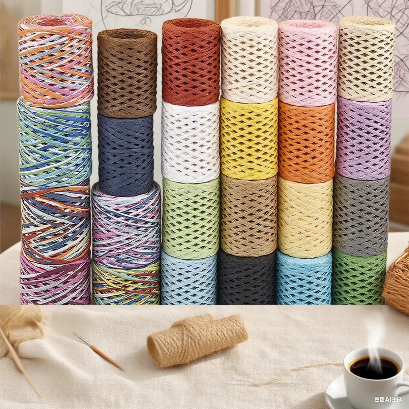 100M Natural Raffia Straw Yarn for Knitting Crocheting Paper Threads Friendly Paper Yarn DIY Handmade Summer Sunhat Beach Bag