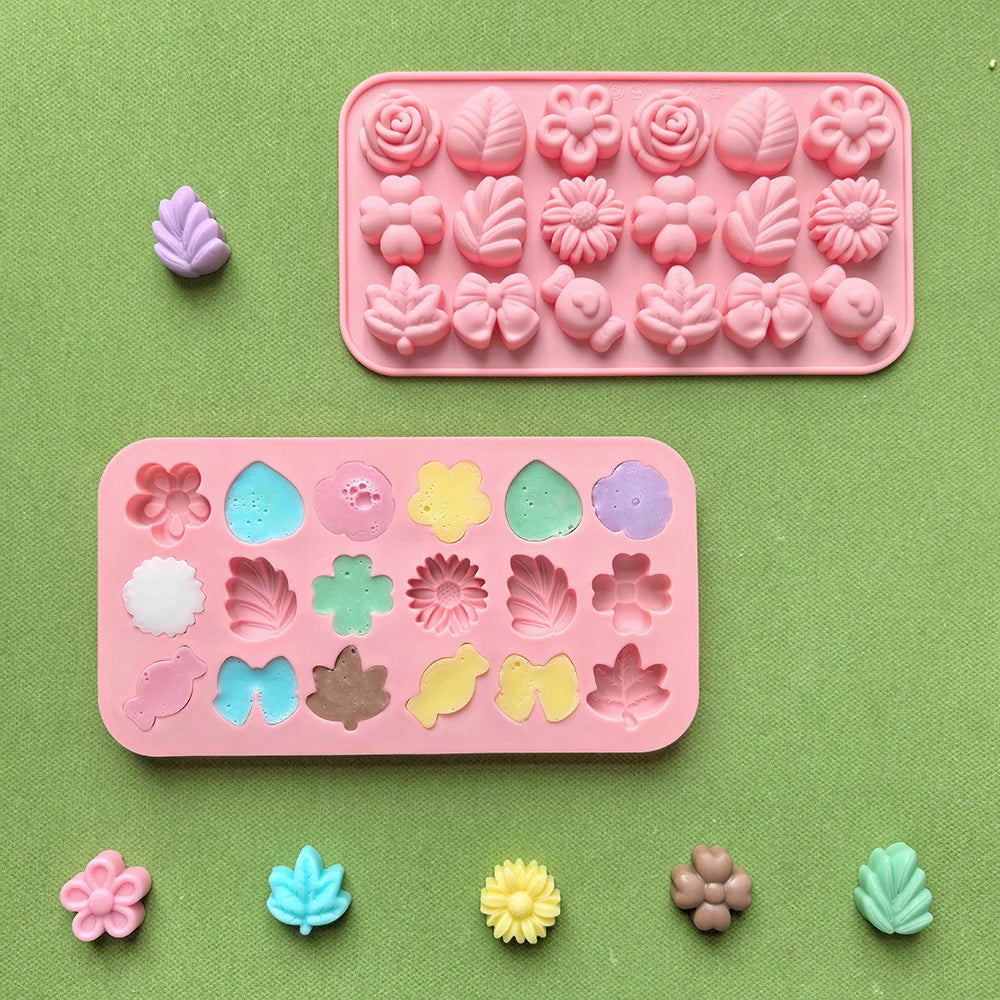 1pc 18 hole leaf, flower shaped DIY non stick silicone mold for gummies, chocolates, candies