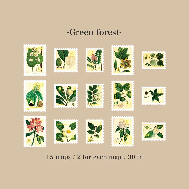 6style 30 pcs Travel Philatelic Stamp Decorative Gold Stickers DIY Scrapbook Label Diary Stationery Album Journal Sticker