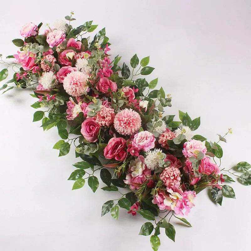 100cm Luxury White Rose Artificial Flower Row Wedding Table Centerpiece Flowers Backdrop Wall Arches Decor Party Stage Floral