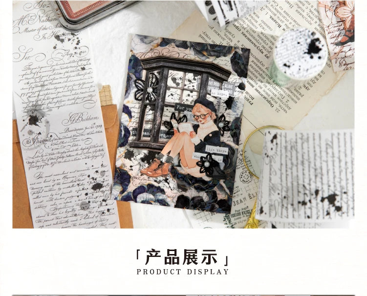 70mm * 200cm/roll retro style text manuscript theme Washi tape Collage Junk Journal Background Decoration sticker DIY scrapbook