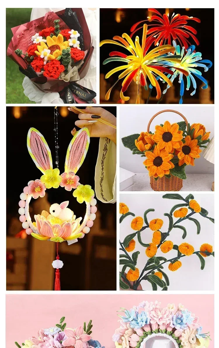 100pcs Chenille Stems Toys DIY Strips Twist Bar Anvil Wire Craft Pipe Creative Hobby Children Plush Stick Chenille Sticks