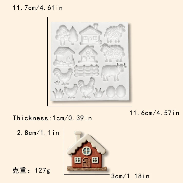 Farm House Animals Silicone Molds Squirrels Cats Dogs Chickens Cattle Sheep Diy Baking Tools Cake Decoration Accessories