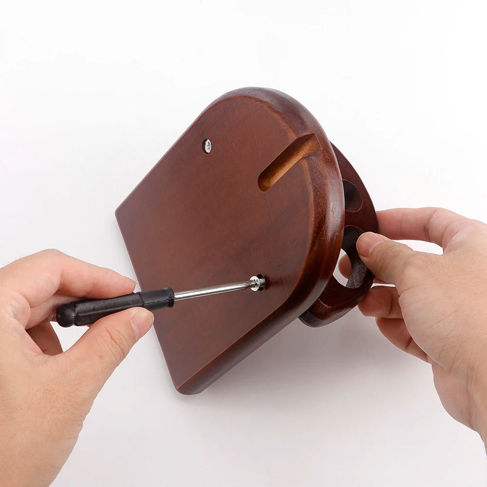 1pcs Burgundy Red Wooden Desktop Yarn Holder with Storage Rack- DIY Knitting & Crochet Wool Yarn Rotating Winder Organizer Stand