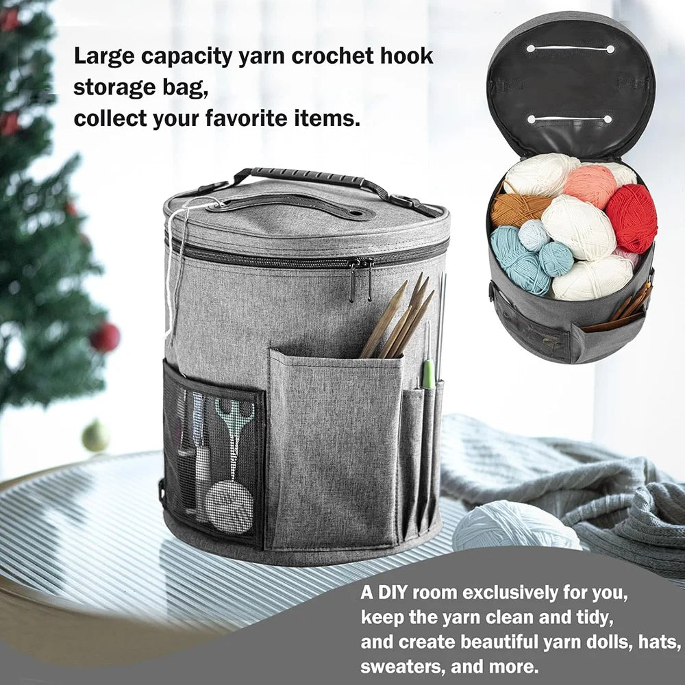 Large Capacity Crochet Bag Portable Yarn Organizer Knitting Tote Storage Bag with Shoulder Strap for Yarn, Hooks, Needles