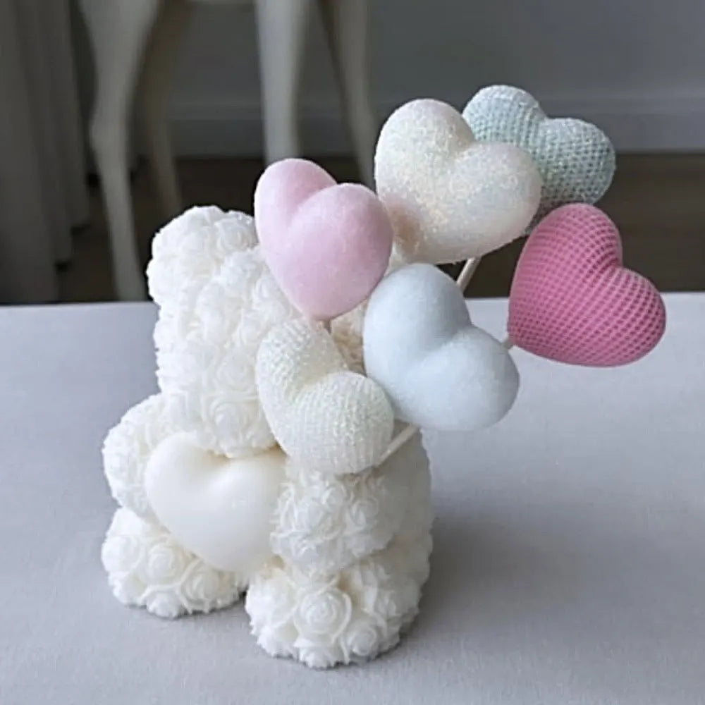 Love Rose Bear Scent Candle Silicone Mold Relief Flower Teddy Braid Heart Resin Ceramic Making Candlelight Decor DIY Bride Gifts