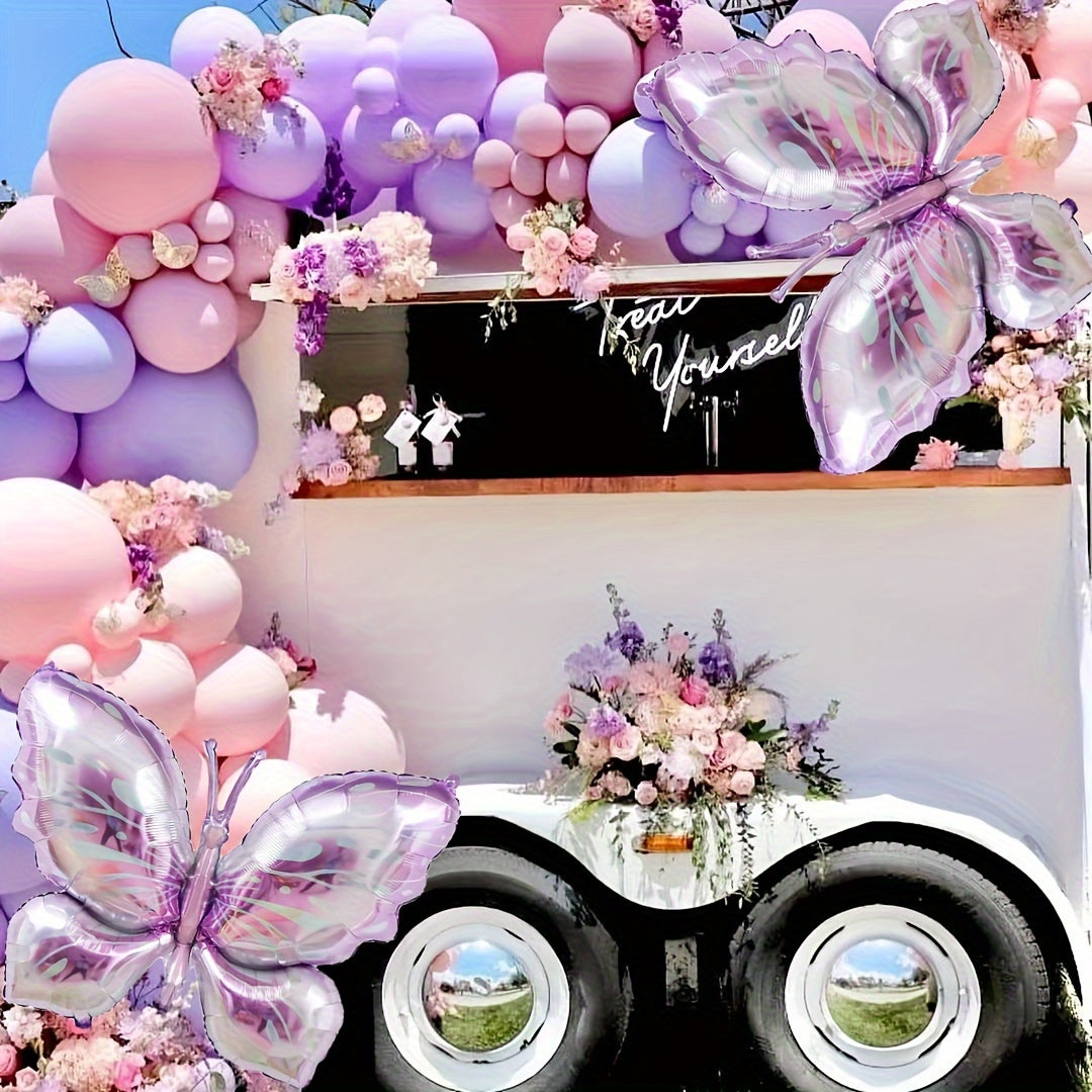 Mixed Color Aluminum Film Butterfly Themed Balloon Garland Kit - 172pcs with Curling Ribbon - Ages 14+, for Birthdays, Mother'S Day, and Seasonal Celebrations