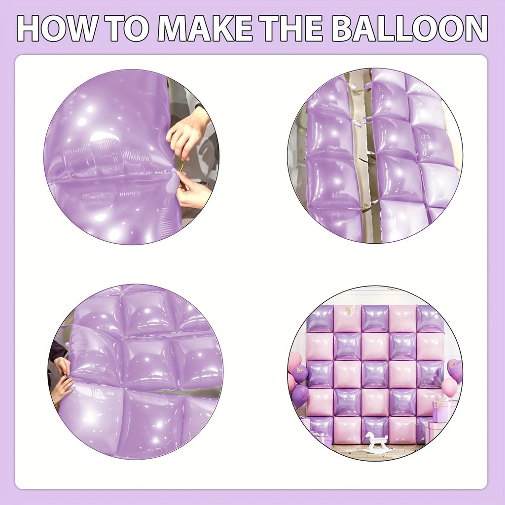 27 Pack, Pink And Purple Square Foil Balloon Wall, 19 Inch Double Sided Chrome Square Balloon Kit For Butterfly Theme Party, Party, Wedding And Princess Birthday Decoration.