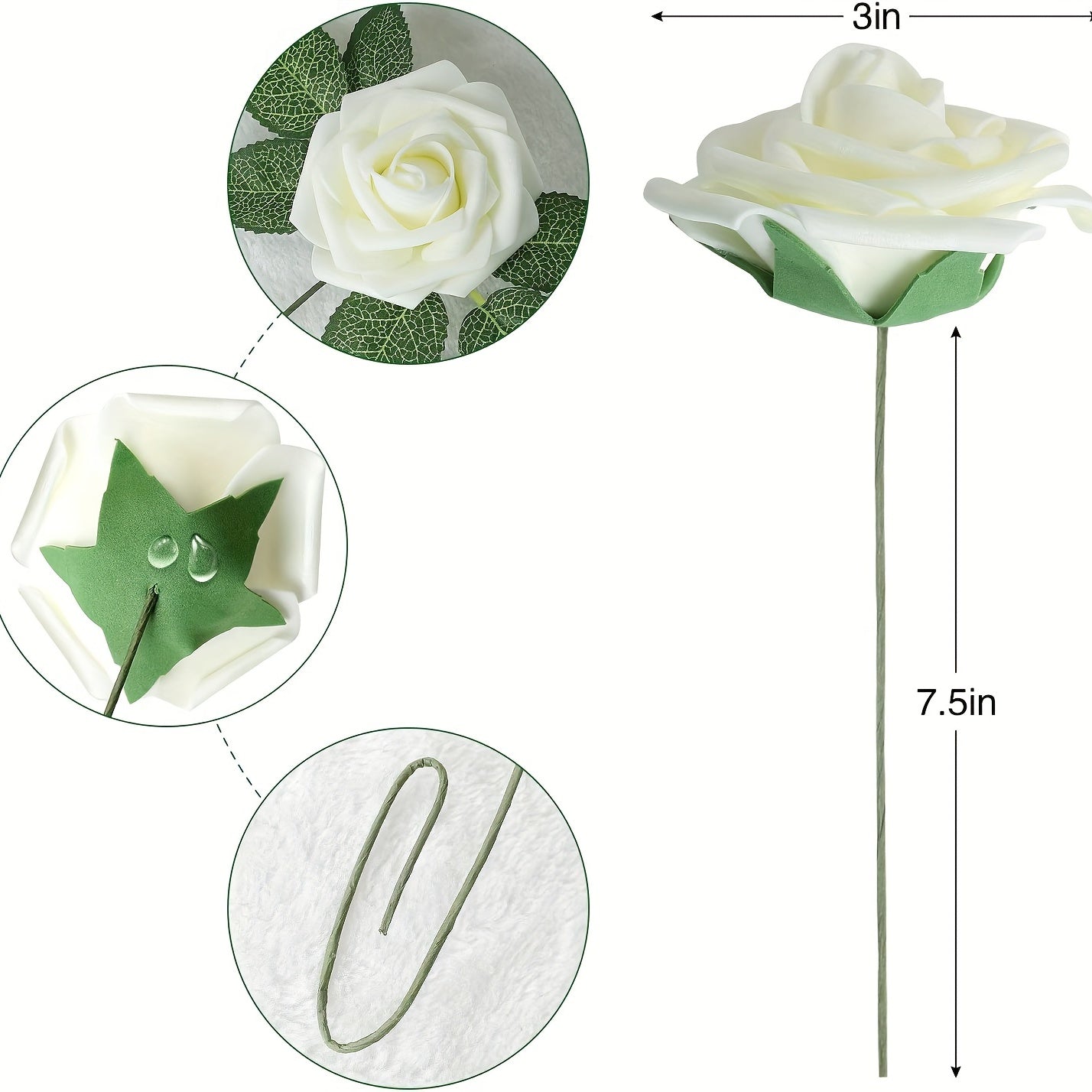 Ivory Artificial Roses, 25pcs - DIY Wedding Flowers with Stem for Bouquets, Boutonnieres, Centerpieces, Party Supplies, Holiday Decorations