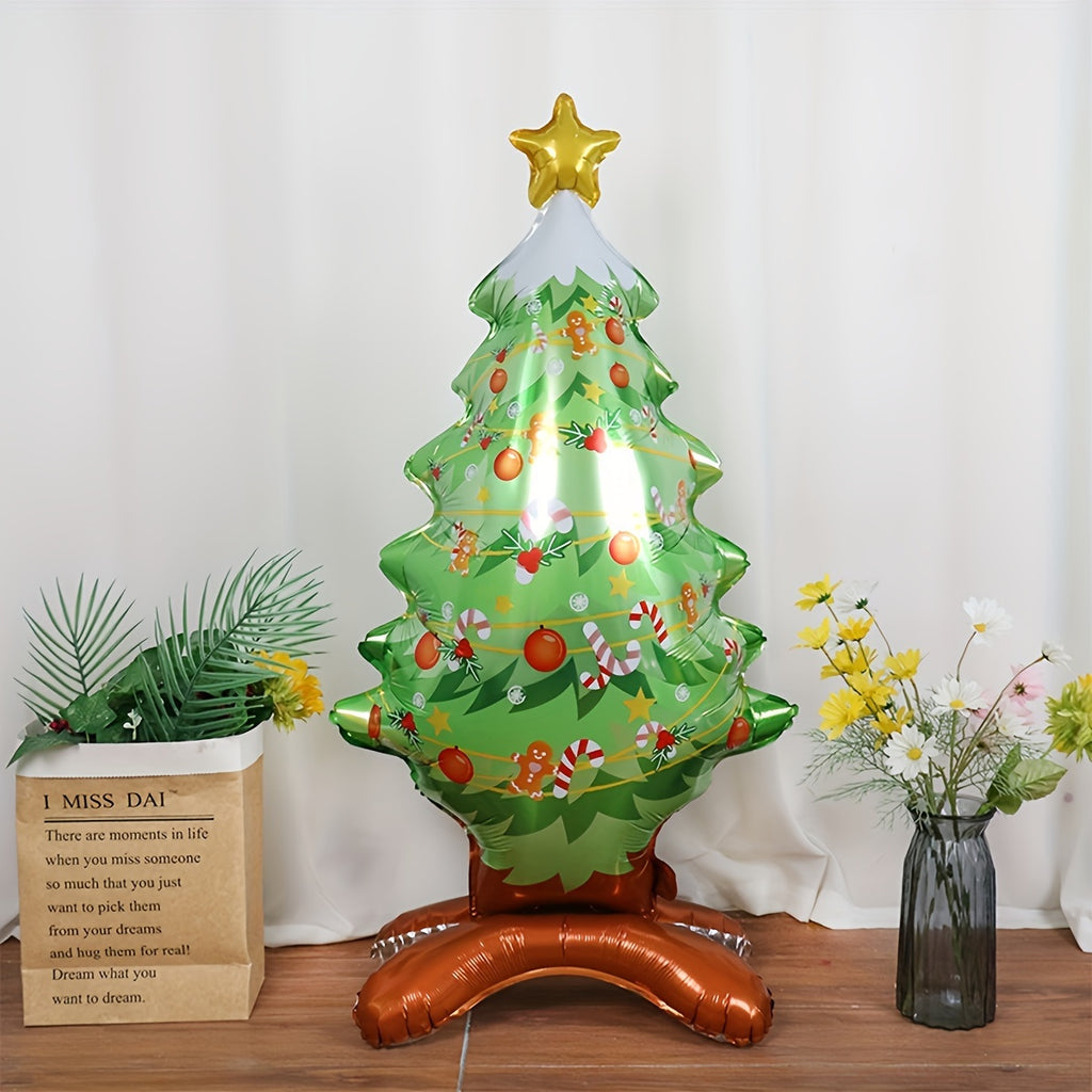 1pc/2pcs Standing Christmas Tree Aluminum Balloon, Christmas Party Decorative Supplies Santa Claus Aluminum Foil Balloon Christmas Balloon Decoration, Christmas Ornaments