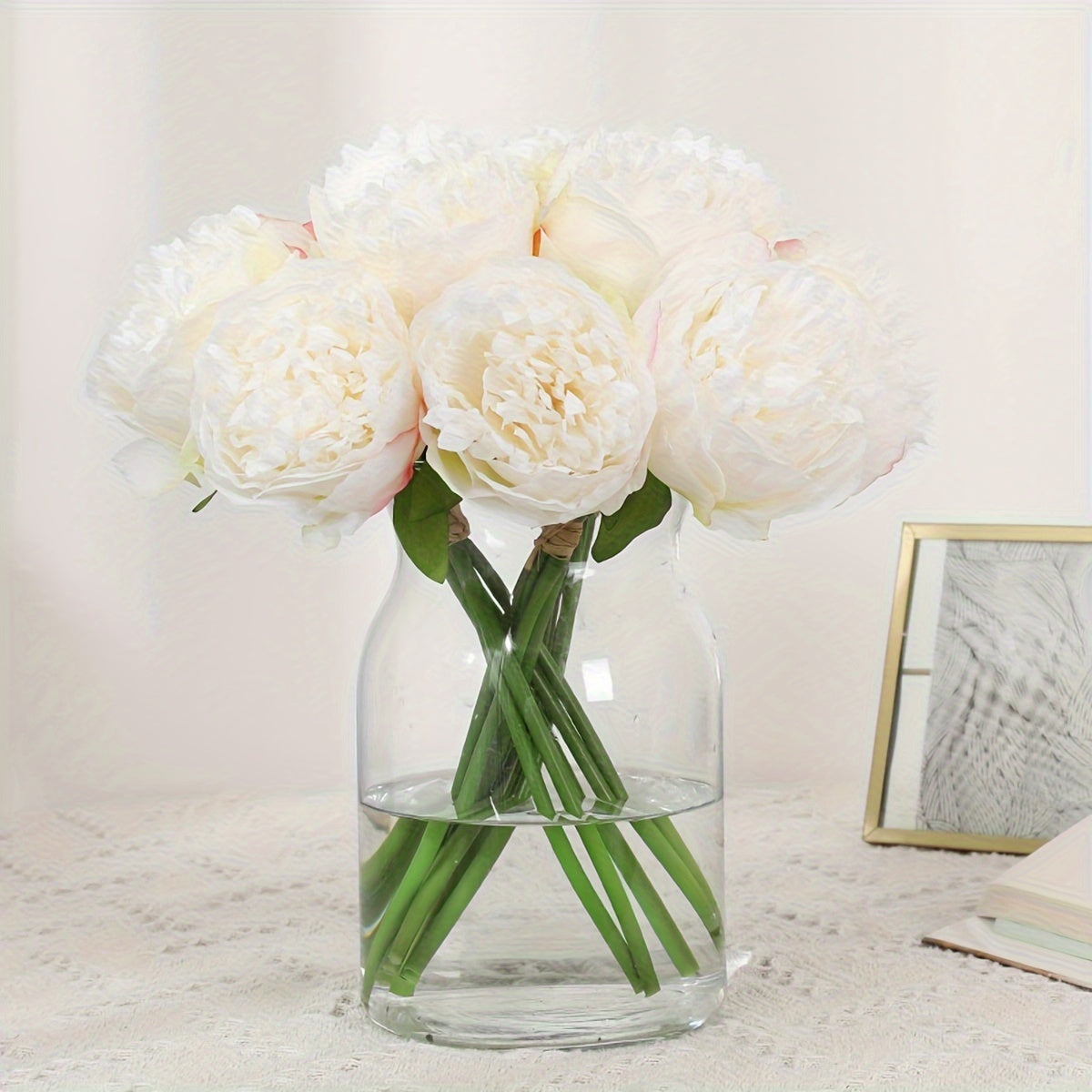 1 Bunch of 5 Handmade Peonies - Pink Artificial Flowers for Home Decor, Wedding Decorations, and Photography Props, Realistic Polyester Fabric, Perfect for Vases or Table Centerpieces, Seasonal Decoration | Realistic Floral A