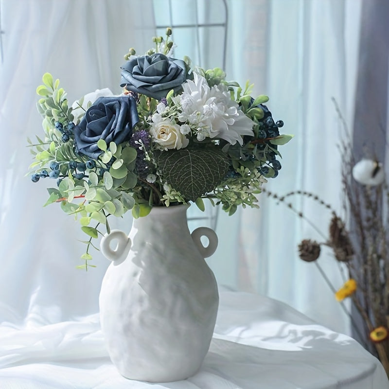 [Dusty Blue Roses for Wedding] 25pcs Dusty Blue Artificial Roses - Perfect for DIY Wedding - Bouquets, Boutonnieres, Centerpieces