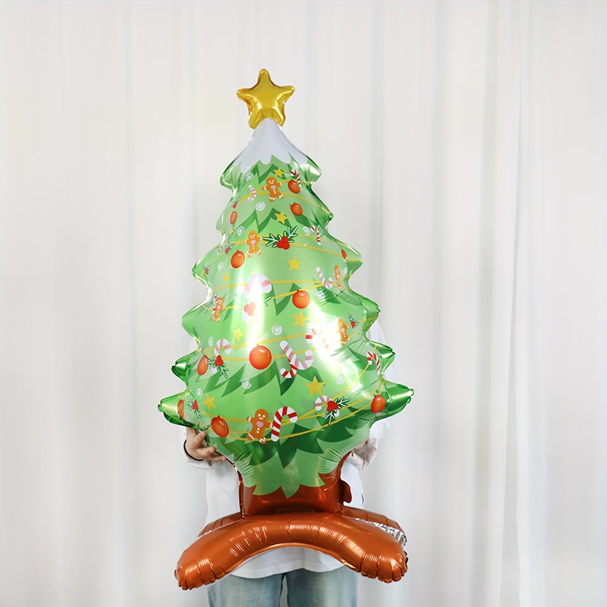 1pc New Large Standing Star Christmas Tree Foil Balloon, Christmas Holiday Indoor And Outdoor Party Decoration, Suitable For Christmas, New Year, And Birthday Supplies
