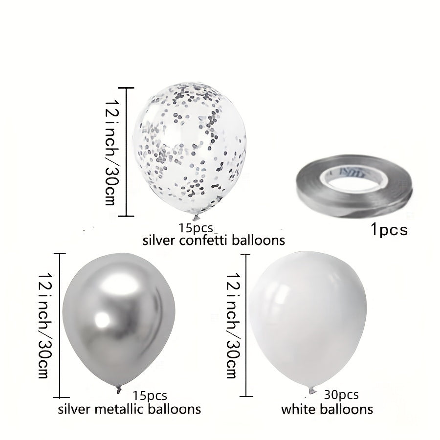 147pcs, 5/10/12/18 Inch White Silvery Confetti Latex Balloon Arch Garland For Baby Shower Birthday Party Bridal Wedding Decorations