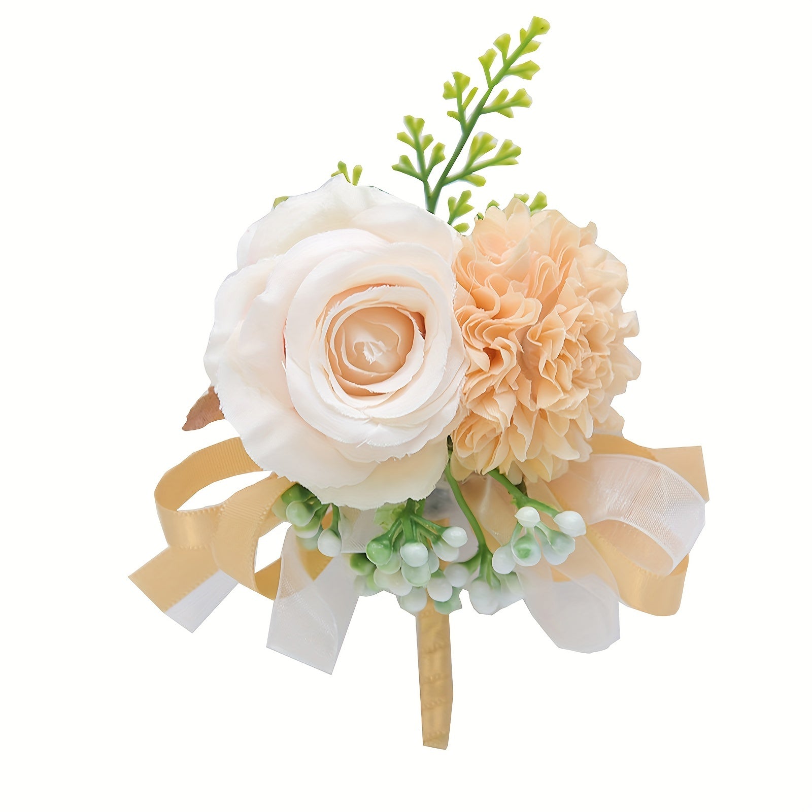2pcs, Artificial Rose and Carnation Wrist Corsage Set for White Wedding and Prom Decorations