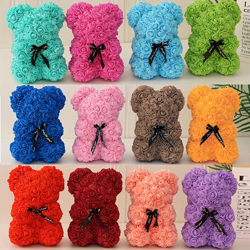 1pc, Artificial Rose Bear 9.84inch Artificial Foam Flower Terry Bear, Rose Bear Gifts For Mother Grandmother On Mother's Day, Perfect Gift For Valentine's Day, Anniversary, Wedding, Creative Gift For Birthday Christmas