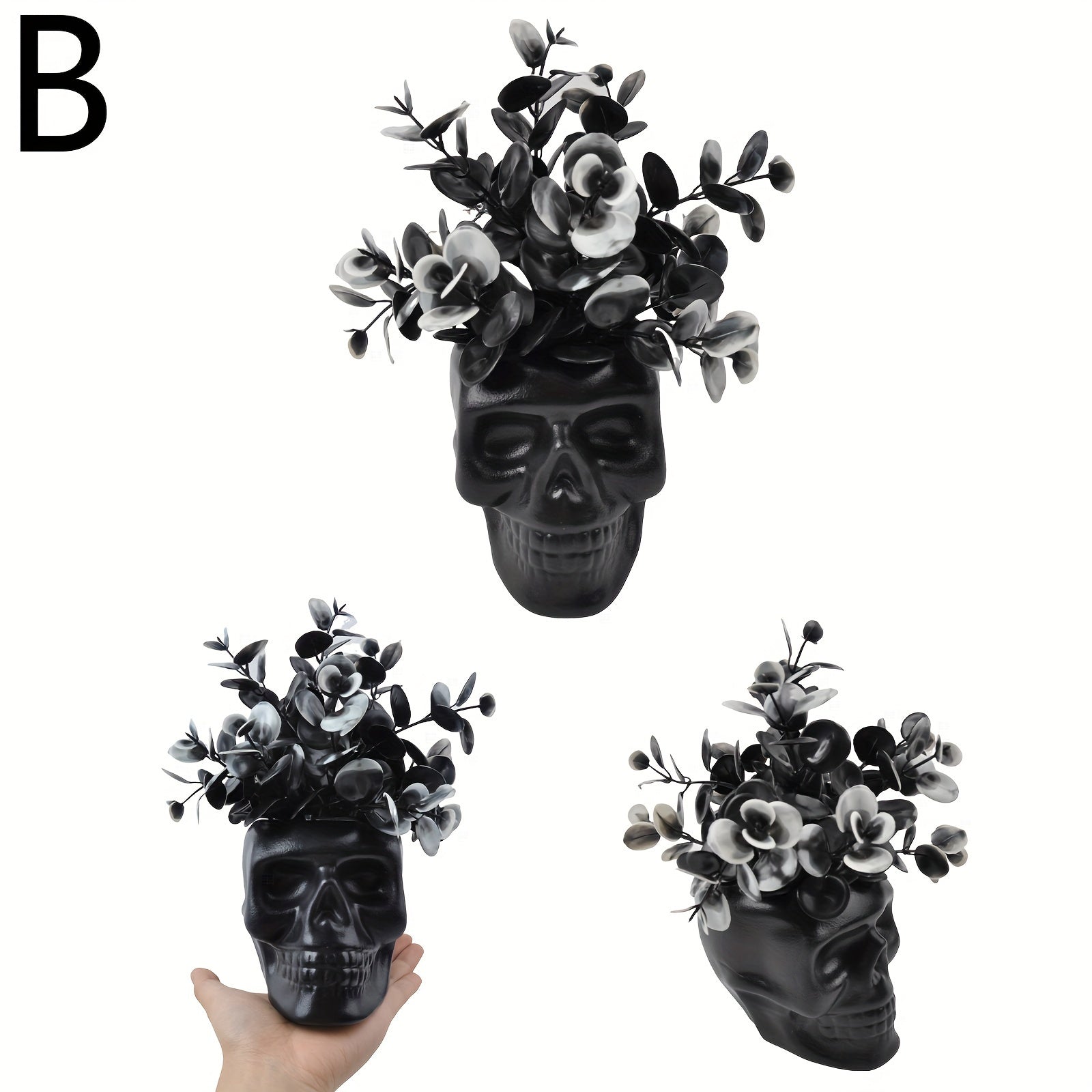 5 Kind Black Artificial Plant With Pot Halloween Decoration