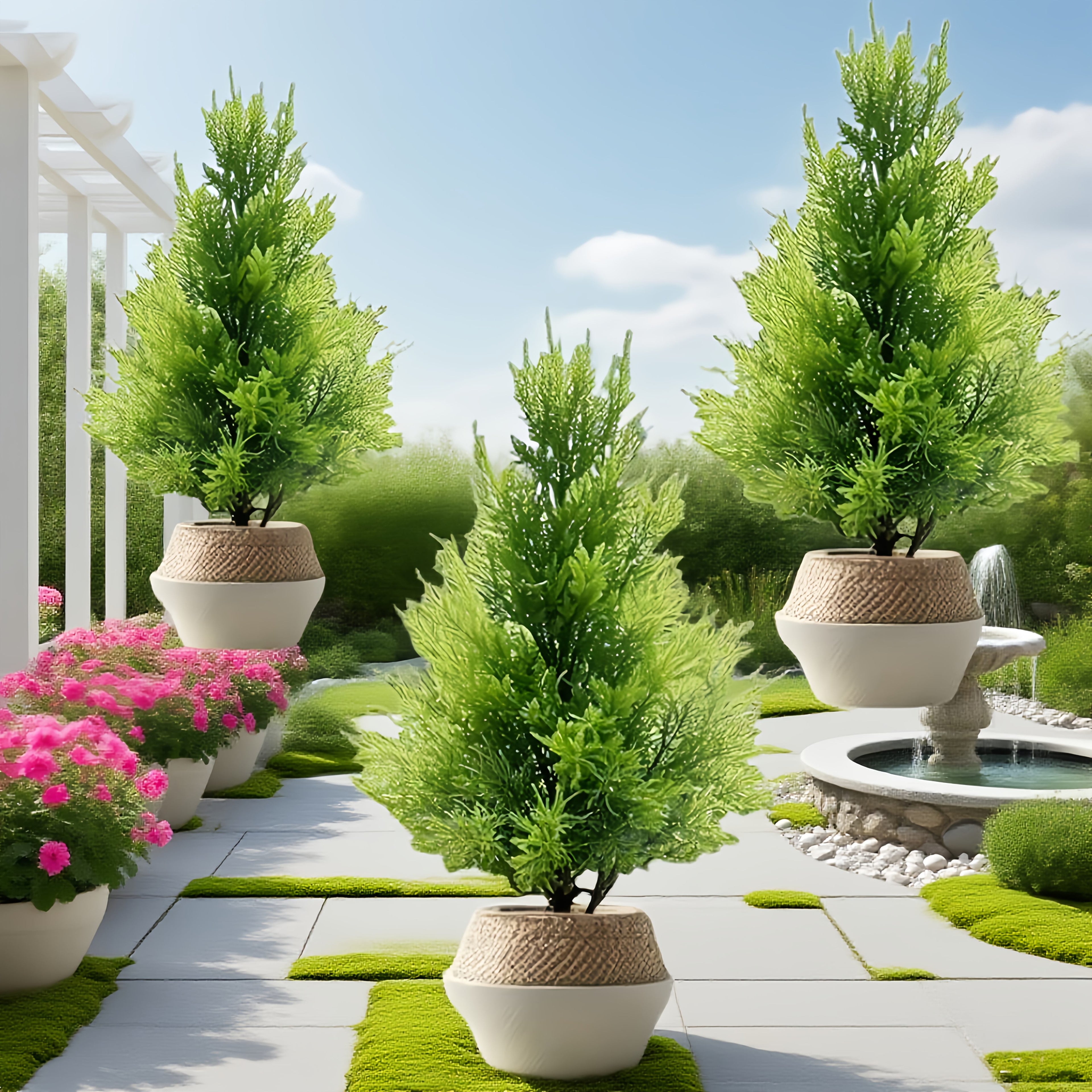 3pcs Set of Artificial Pine Trees Suitable for All Seasons - UV Resistant, Rich Green, Suitable for Festivals, Halloween, Christmas and Wedding Decorations with Realistic Branches and Trunks - Durable Artificial Pine Trees, P