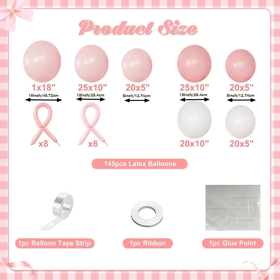[145pcs Pink Bow Balloon Arch Kit] 145pcs, Etiquette Birthday Decoration Etiquette Bow Pink and White Balloon Arch Kit, Including Bow Balloon Light Pink White Bow Balloon, Used for Pink Bow Birthday Party