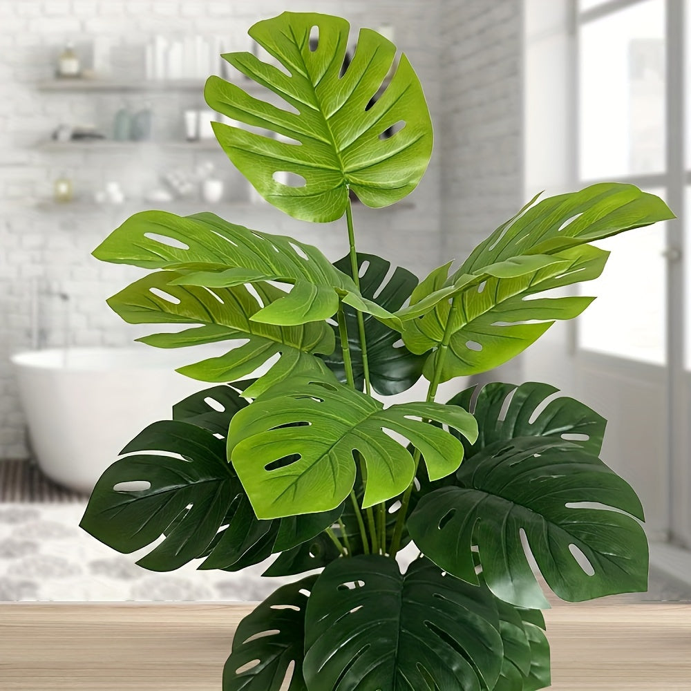 1pc Artificial Palm Tree Leaves Plant - Greenery Fake Tropical Plants, Artificial Monstera Tree Faux Fake Palm Fronds Plant - Plastic - Suitable for Spring Summer St. Patrick's Day Easter Decor - For Living Room Bedroom Home