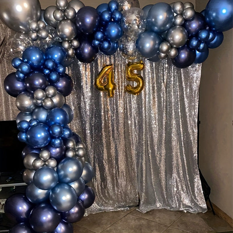 94pcs blue and Silvery balloon arch kit, navy blue, dark blue, and Silvery balloon flower wreath with metallic royal blue, light blue, and Silvery confetti party balloons for birthdays, weddings, graduations, and party decora