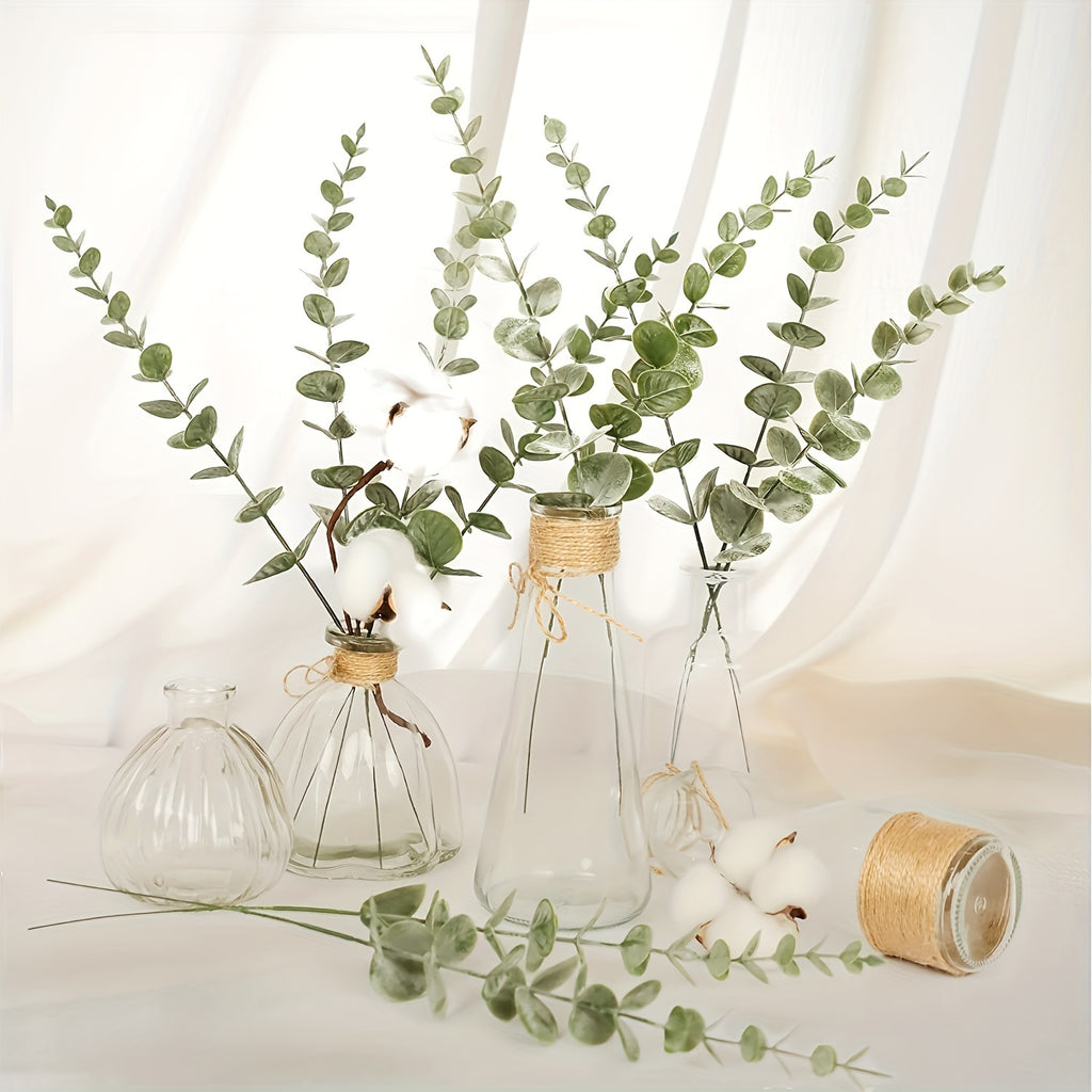 18pcs Artificial Eucalyptus Stems - Realistic Green Faux Greenery with Lifelike Leaves, 15 Inch Durable Plastic Stems for Wedding Bouquet, Home Decor, Party Centerpieces - No Maintenance, No Electricity Needed, Eucalyptus Dec