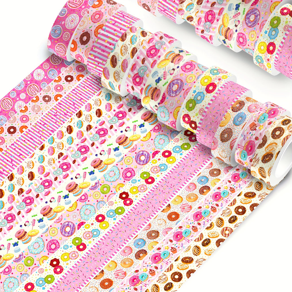 12 Rolls Sweet Donuts Washi Tape Masking Tape Decorative Paper Sticker for Scrapbook Journal DIY Craft Gift Wrapping