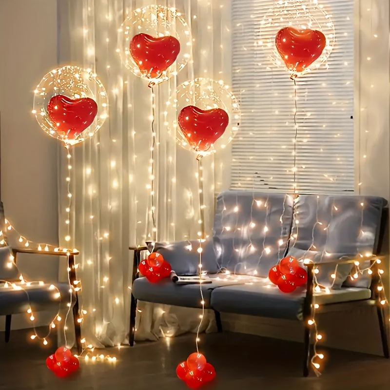 KADUOS 35pcs LED Balloon Kit, Red Heart-Shaped Balloons with Yellow LED Lights, 5 Bobo Balls & 25 Latex Balloons, Perfect for Birthday, Wedding, Proposal & Anniversary, Indoor & Outdoor Decor, Plastic, Batteries Not Included