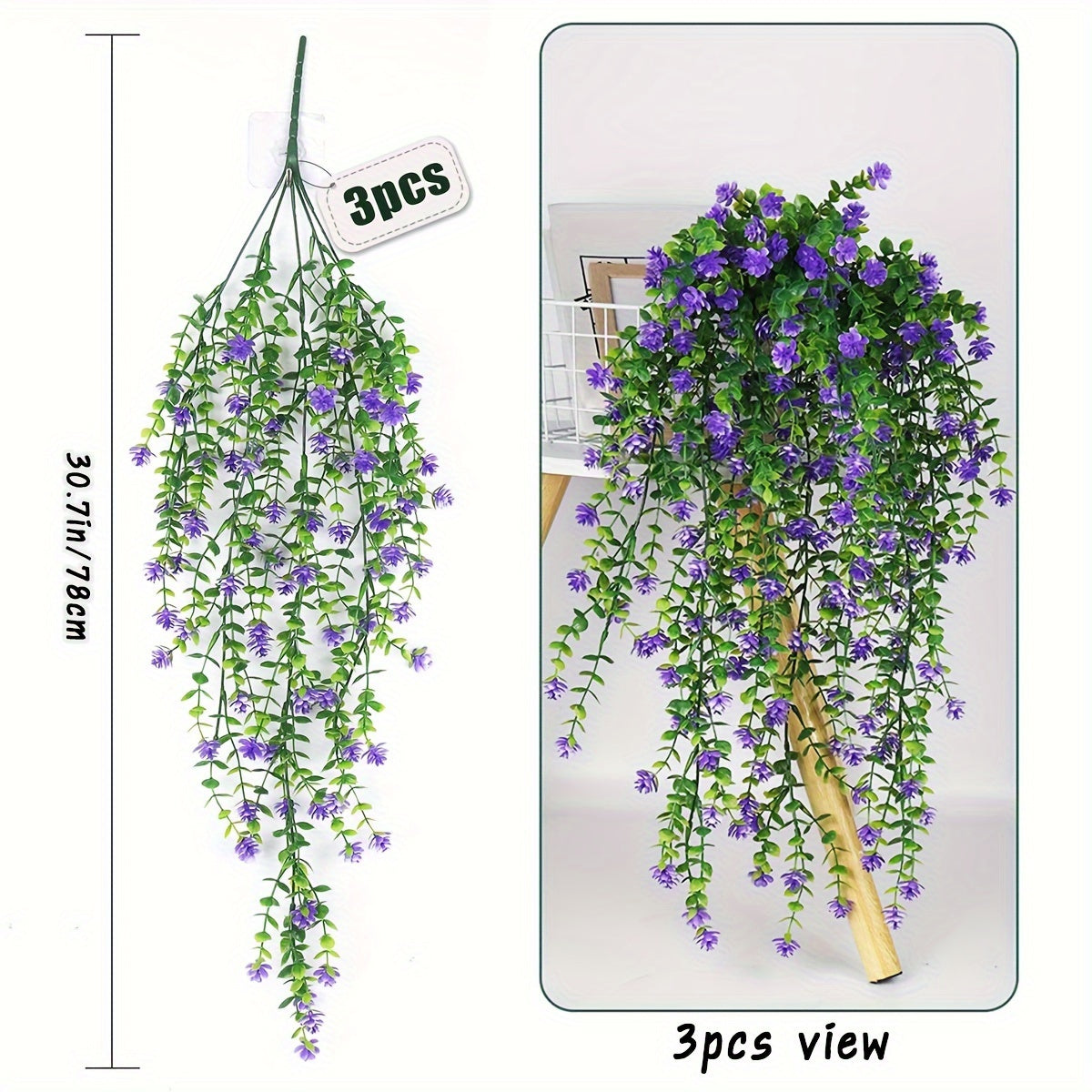 3pcs 30.7in Artificial Flowers Boxwood Greenery Ivy Vines, UV Resistant Plastic Plants Garland Hanging Shrubs Plants For Wedding Party Room Front Porch Hanging Basket Indoor Home Decor Outdoor Decor