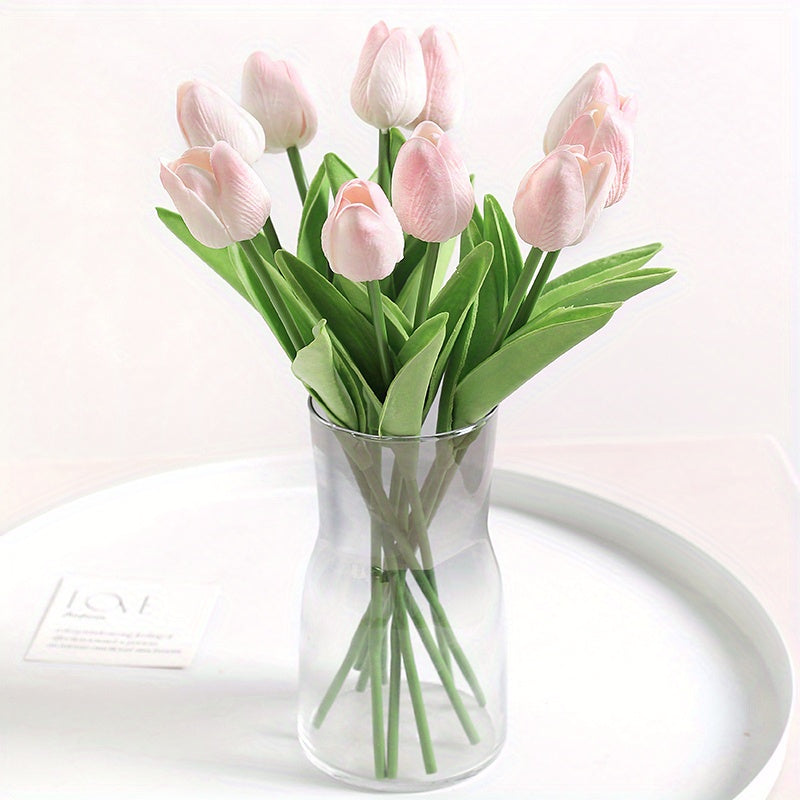 10pcs, Artificial Tulip, Artificial Flower Faux Flower Realistic Simulation Flower Blooming DIY Craft Bridal Bouquet Home Table Living Room Decoration, Indoor Outdoor Decoration