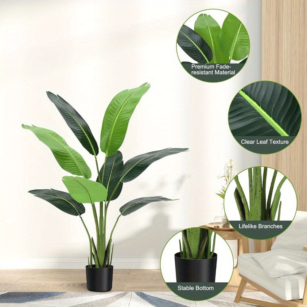Bird of Paradise Artificial Plant, 4 Feet Faux Bird Paradise Plant Green Tropical Artificial Plants for Indoor Home Living Room and Offices Decoration