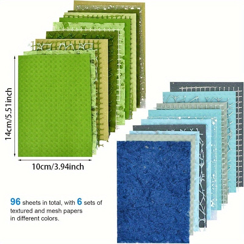 1 set 96 Sheets of Textured Scrapbook Paper and Mesh Bric-a-Brac Set, 6pcs Mixed Specialty Papers, Suitable for Scrapbooking Supplies, Garbage Diary Stickers, Collage Card Decorations