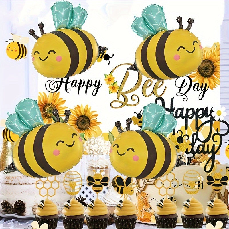 7pcs Bee & Daisy Foil Balloon Set - Aluminum Film Balloons for Spring, Birthdays, Anniversaries, Graduations & Mother'S Day Party Decoration - Ideal for Wedding, Shower, Thanksgiving, Valentine'S Day & More