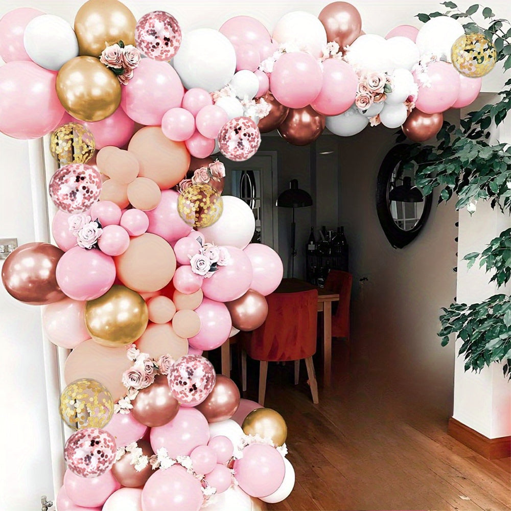 Rose Golden Balloon Garland Kit, 130pcs Nude Pink Golden & White Balloons With Confetti For Wedding, & Bridal Shower Decorations, Girl Birthday Party Decor