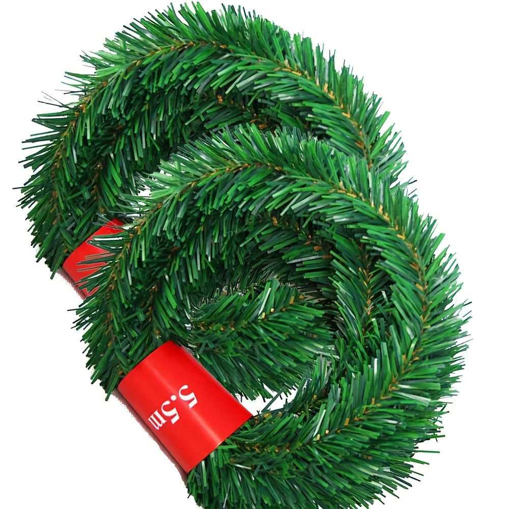 1pc, 216.54inch Pine Christmas Garland Decorative Green Artificial Xmas Tree Rattan Banner Party Plastic Pendant Tinsel Hanging Decoration