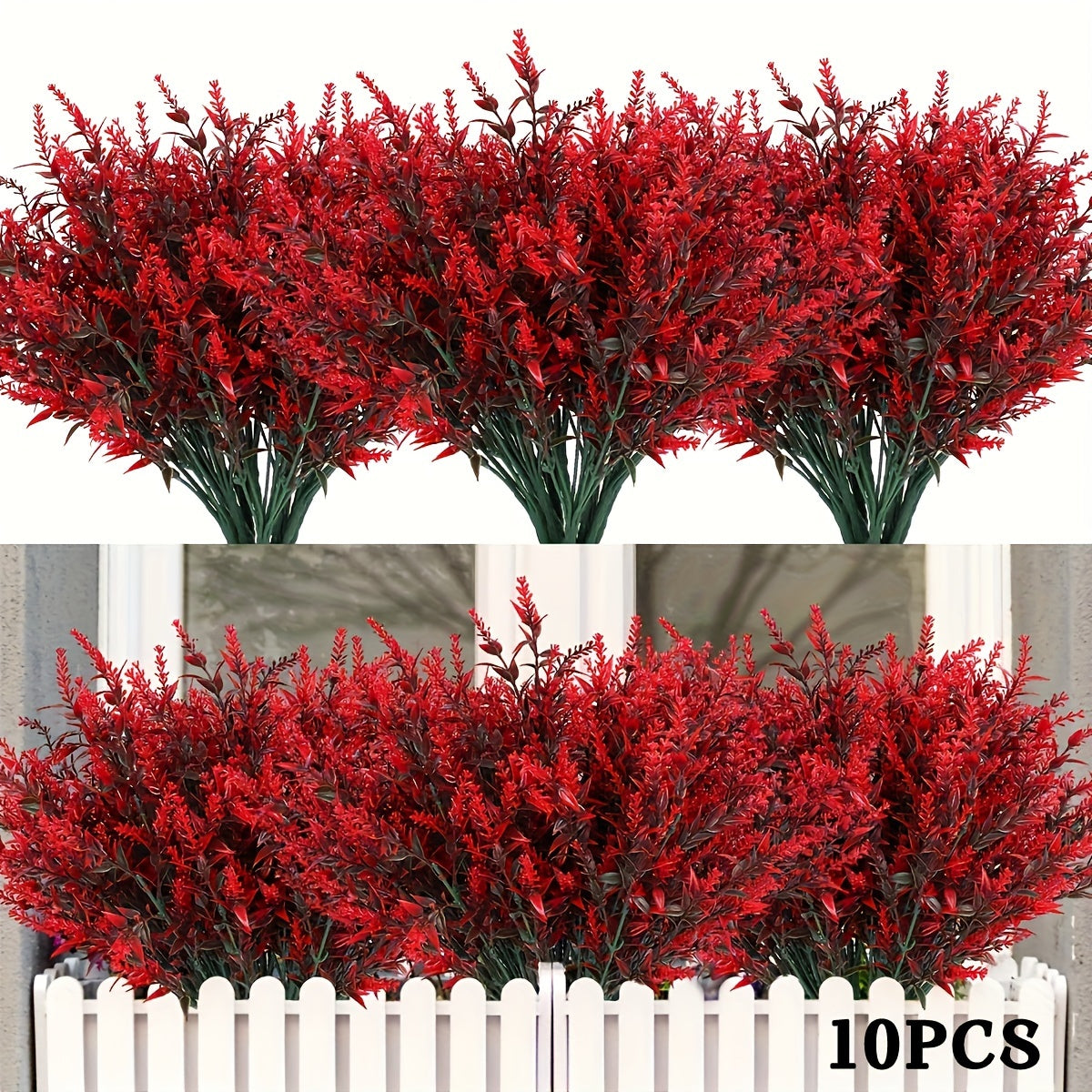 10 Bundle UV Resistant Artificial Lavender Flowers - Fadeless Faux Silk Plants for Outdoor & Indoor - Durable Hanging Planter Decor, Perfect for Garden, Porch, Window Box, Home, Kitchen, Office, and Wedding