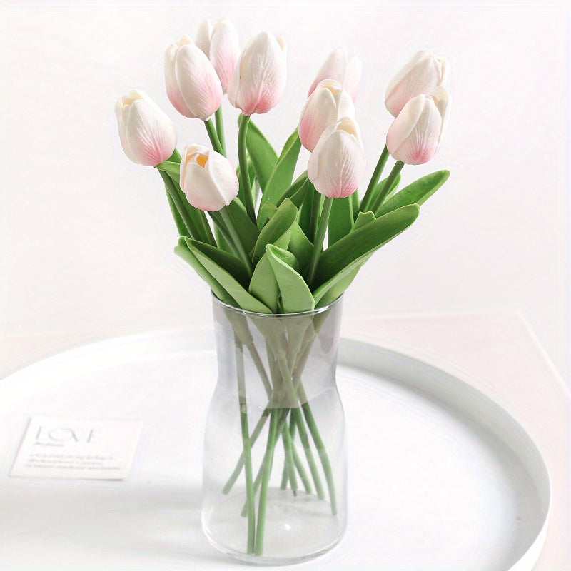 10pcs, Artificial Tulip, Artificial Flower Faux Flower Realistic Simulation Flower Blooming DIY Craft Bridal Bouquet Home Table Living Room Decoration, Indoor Outdoor Decoration