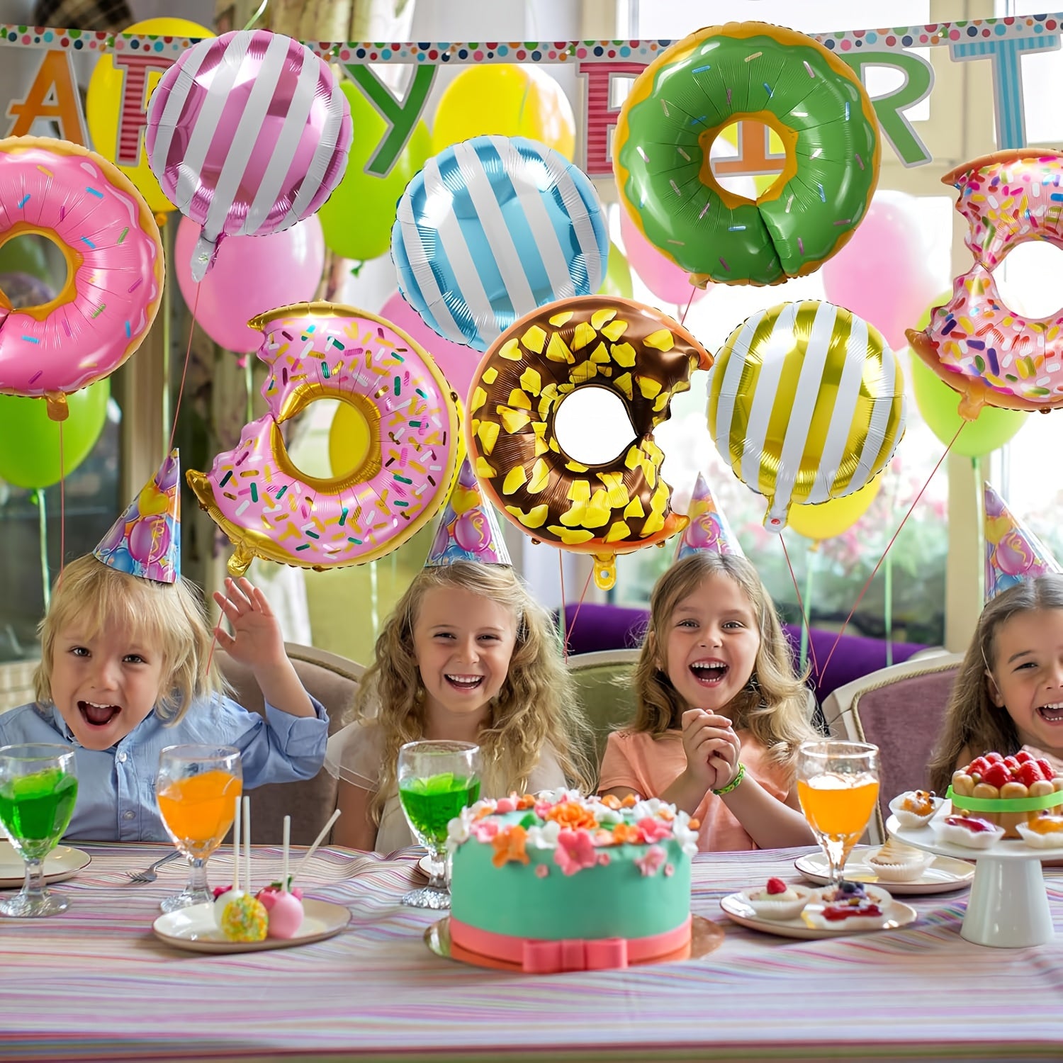 11pcs Large Donut Foil Balloons, Big Polyester Film Donuts for Kids' Birthday Party and Wedding Decorations - Cute Donut and Candy Shapes, Perfect for Children's Parties to Provide Great Decoration Effects, Donut-Themed Celeb