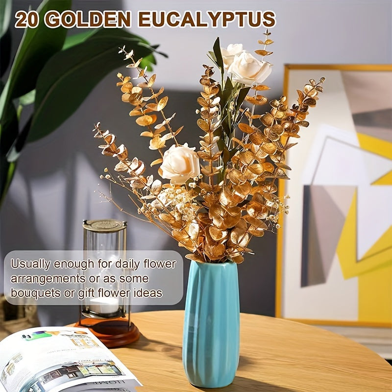 20pcs, Golden Artificial Eucalyptus Stems And Leaves For Wedding Centerpieces And Farmhouse Decor - Realistic Greenery Branches For Flower Arrangements And Home Decor